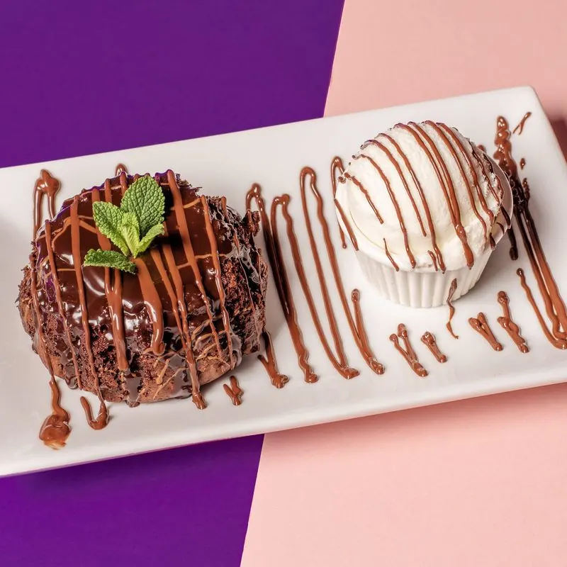 Chocolate lava cake with a scoop of ice cream